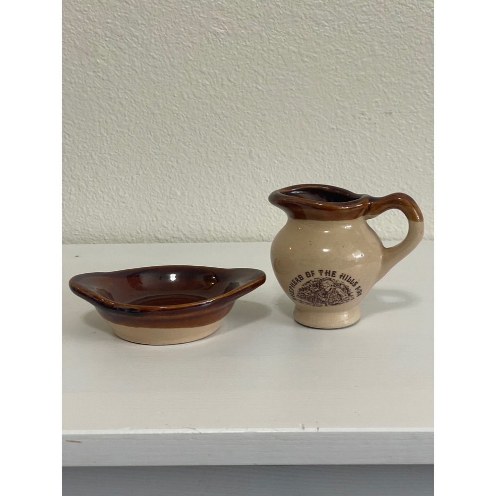 Shepherd of the Hills Farm Miniature Pitcher Basin Set Tan Brown Excellent 3in - Picture 1 of 7